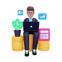 3d Businessman doing accounting illustration png