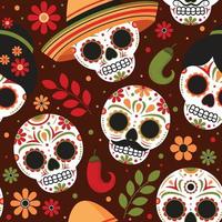 patrón dia de los muertos con calavera y floral vector