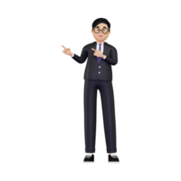 3d Young Businessman pointing to fingers to left side illustration png