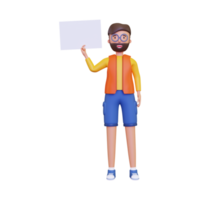 3D homme tenant une pancarte blanche png