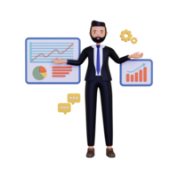 3d Businessman presenting analysis data illustration png