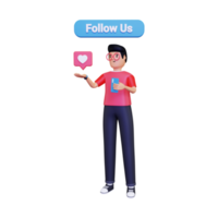 hombre 3d con promoción de seguidores png