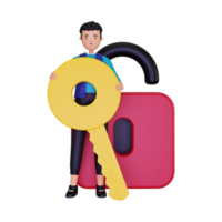 3d Sign in with the man holding the key illustration png
