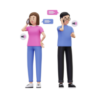 3d a man and a woman are having a telephone conversation illustration png
