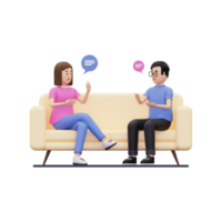 3d um homem e uma mulher estavam conversando enquanto estavam sentados na ilustração do sofá
