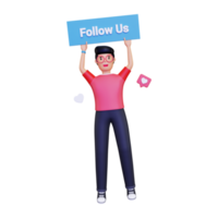 3d Man holding follow us button png