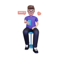 3d Man surfing on social media illustration png