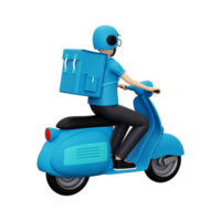 3d Delivery person riding scooter png