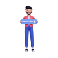 3d Man holds a subscribe button png