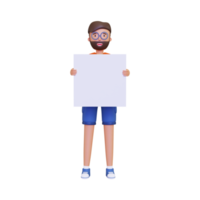 3D homem segurando um cartaz em branco png