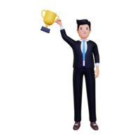 3d Businessman holding trophy png