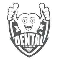 Black and white Cartoon Smiling tooth label.It's Happy smile concept. vector