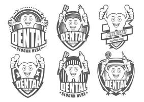 Black and white Cartoon Smiling tooth symbol set.It's Happy smile concept. vector
