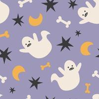 feliz halloween lindo vector de patrones sin fisuras con fantasma de dibujos animados. textura infantil creativa en estilo escandinavo. genial para tela, ilustración vectorial textil