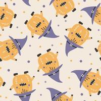 Holiday seamless pattern with funny characters pumpkins. Halloween vector illustration. Creative childish texture in scandinavian style. Great for fabric, textile.