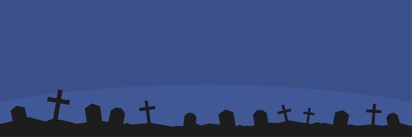 plantilla de pancarta de cementerio por la noche con cielo azul y atmósfera espeluznante vector