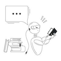 The robot is reading a book. Artificial intelligence concept. vector