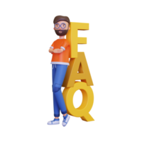 3d Man standing behind FAQ png