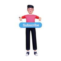 3d Man pointing to the subscribe button png