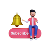 3d Man shows the notification bell png
