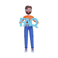 3D-Mann mit FAQ-Banner png