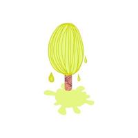 Doodle dripping ice cream lime popsicle with drops and puddle. vector