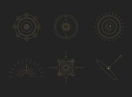 Set of moon and sun line art. Minimal boho linear symbols. Celestial mystic element. Vector line art illustration.