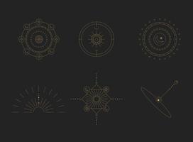 Set of moon and sun line art. Minimal boho linear symbols. Celestial mystic element. Vector line art illustration.