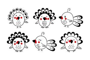 Doodle turkeys birds Thanksgiving clipart collection.