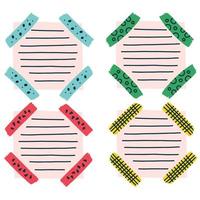 juego de garabatos hojas cuadradas de cuaderno con cinta adhesiva multicolor. página de bloc de notas para niños planificador diario para hacer lista, diario de viñetas. vector decoración ingenua clipart