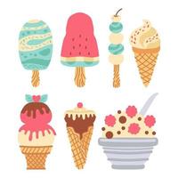 conjunto de diferentes tipos de barra de helado en un palo aislado