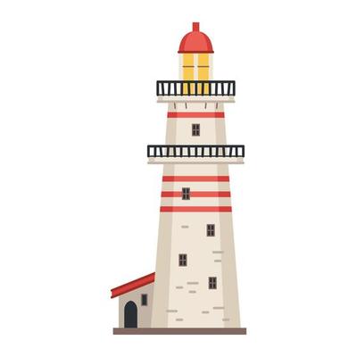 Sea detailed lighthouse icon isolated on white - vector. Beacon tower