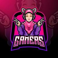 Gamers girl esport logo mascot design. vector