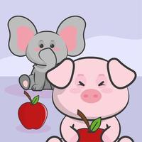 kawaii pig and elephant vector