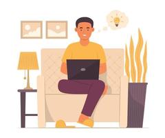Freelance Man Online Working at Home vector