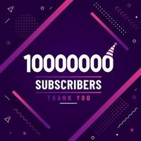 gracias 10000000 suscriptores, 10 millones de suscriptores celebración diseño colorido moderno. vector