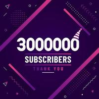 Thank you 3000000 subscribers, 3M subscribers celebration modern colorful design. vector