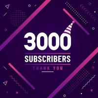 Thank you 3000 subscribers, 3K subscribers celebration modern colorful design. vector