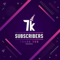 Thank you 7K subscribers, 7000 subscribers celebration modern colorful design. vector