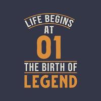 la vida comienza a las 1 el cumpleaños de la leyenda, 1er cumpleaños diseño retro vintage vector