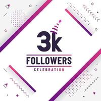 Thank you 3K followers, 3000 followers celebration modern colorful design. vector