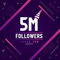 Thank you 5M followers, 5000000 followers celebration modern colorful design. vector