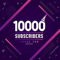 gracias 10000 suscriptores, 10k suscriptores celebración diseño moderno y colorido. vector