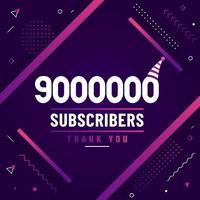 Thank you 9000000 subscribers, 9M subscribers celebration modern colorful design. vector