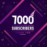 Thank you 7000 subscribers, 7K subscribers celebration modern colorful design. vector