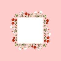 Romantic template design with cute wildflowers. Vector illustration on pink background with place for a text