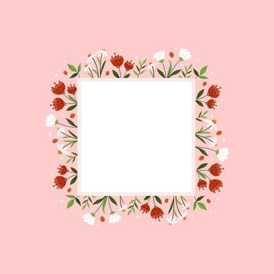 Romantic template design with cute wildflowers. Vector illustration on pink background with place for a text