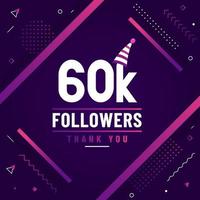 gracias 60k seguidores, 60000 seguidores celebración diseño colorido moderno. vector