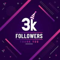 Thank you 3K followers, 3000 followers celebration modern colorful design. vector