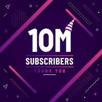 gracias 10 millones de suscriptores, 10000000 suscriptores celebración diseño colorido moderno. vector